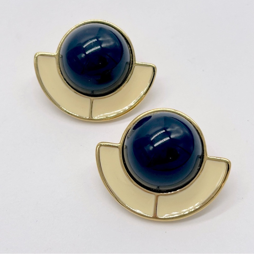 Monet Vintage Navy and Cream Earrings